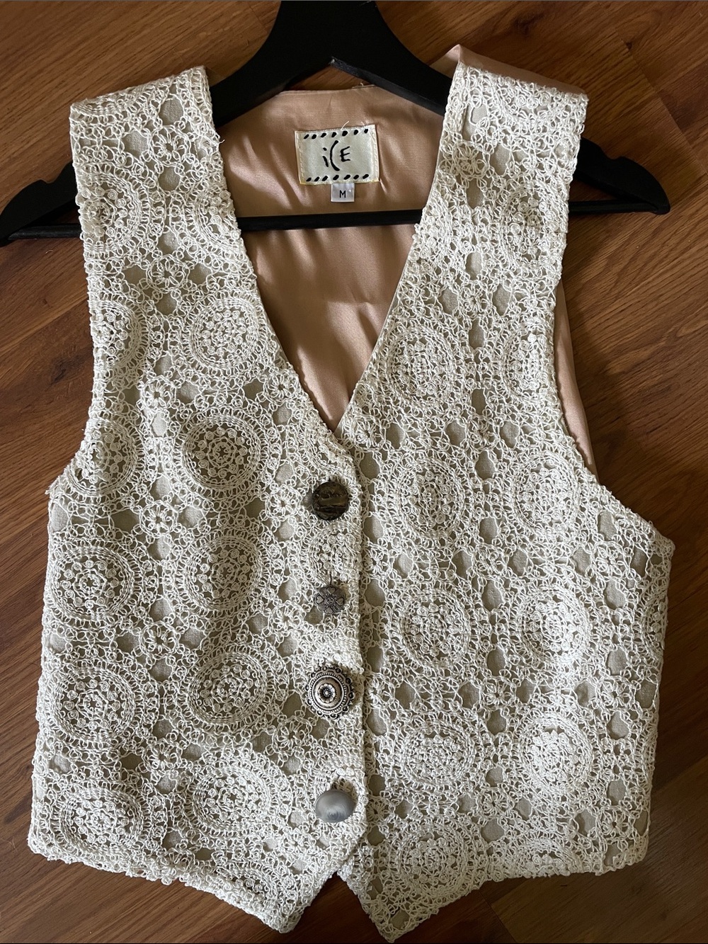 Vintage Crochet Lace Cream Women’s Vest Dress Top